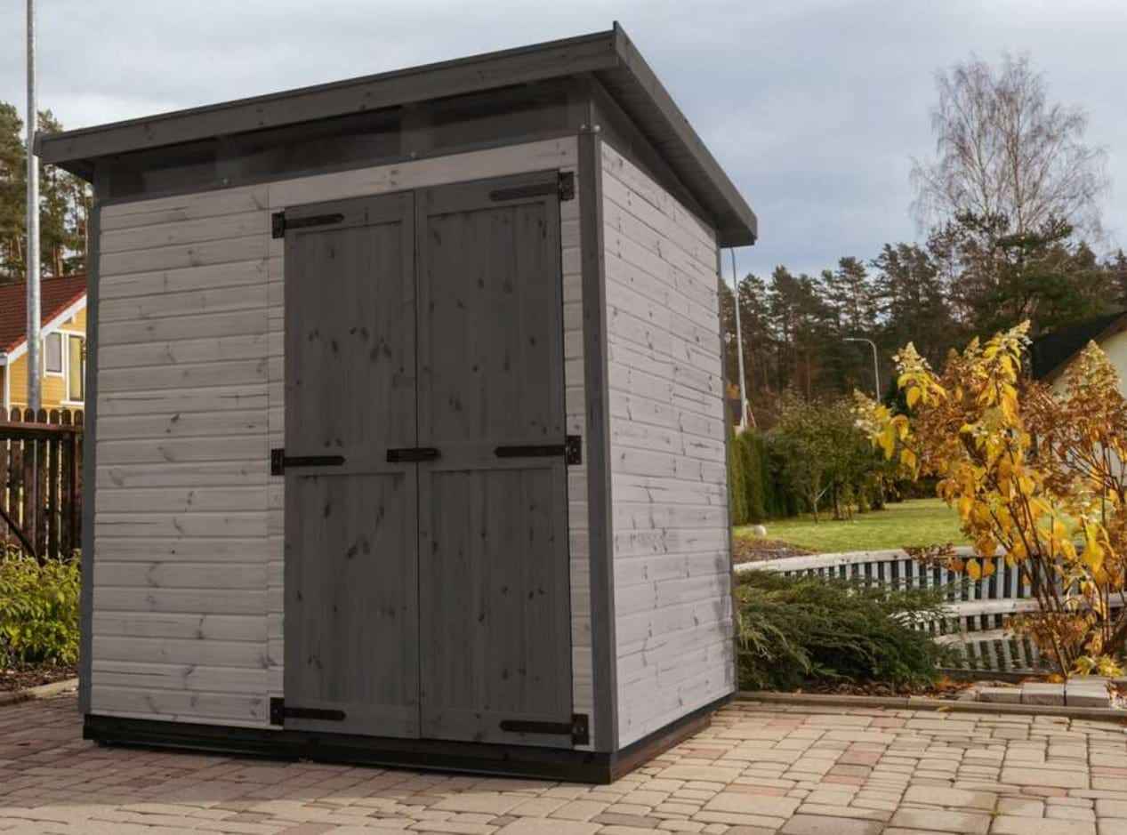 szary domek narzędziowy 2x2m z drewna